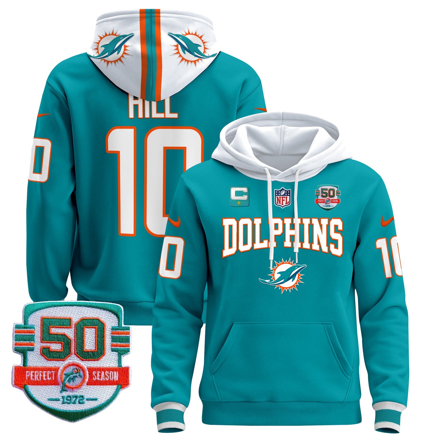 Men's Dolphins 50th 1972 Perfect Season Patch Pullover Hoodie V2 - All Stitched