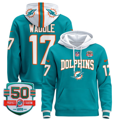 Men's Dolphins 50th 1972 Perfect Season Patch Pullover Hoodie V2 - All Stitched