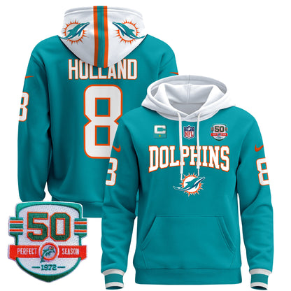 Men's Dolphins 50th 1972 Perfect Season Patch Pullover Hoodie V2 - All Stitched