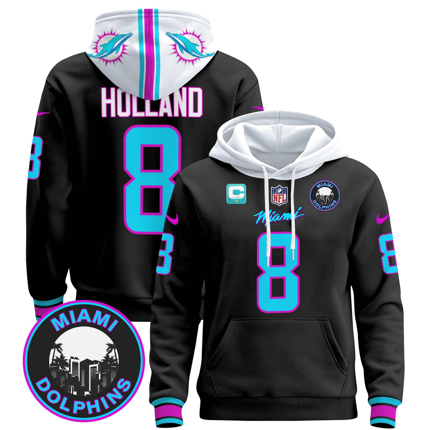 Men's Dolphins "Miami Vice" Pullover Hoodie - All Stitched