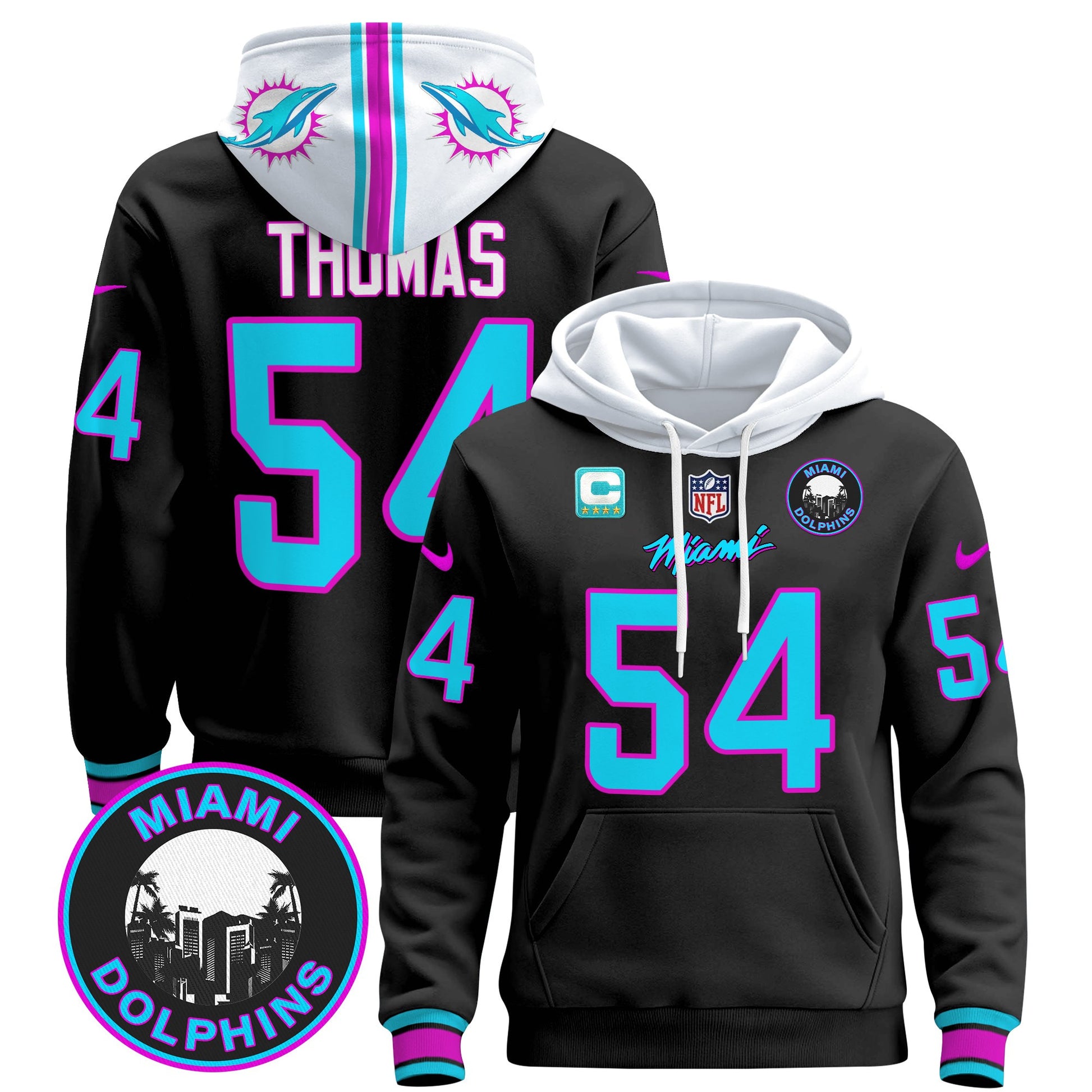 Men's Dolphins "Miami Vice" Pullover Hoodie - All Stitched