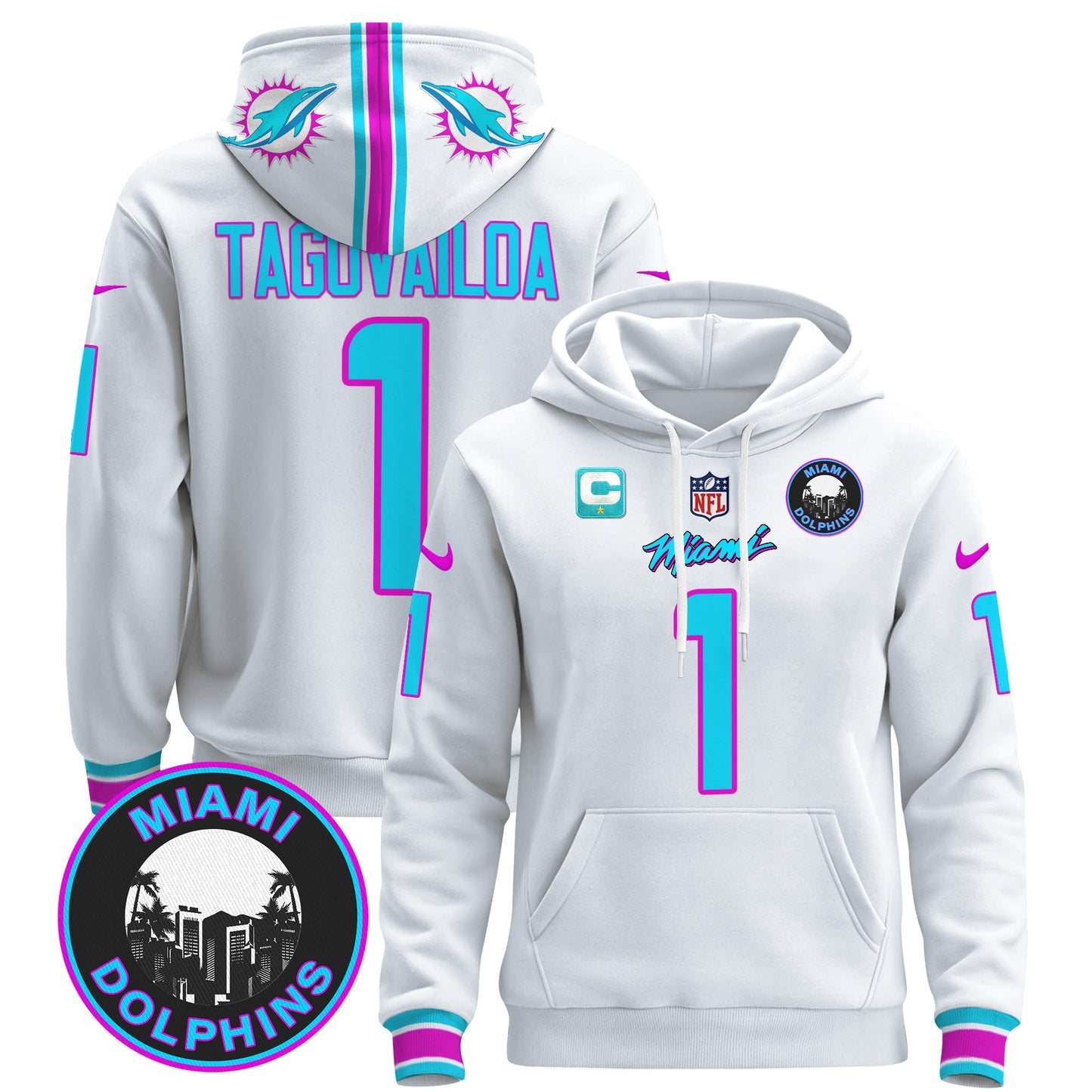 Men's Dolphins "Miami Vice" Pullover Hoodie - All Stitched
