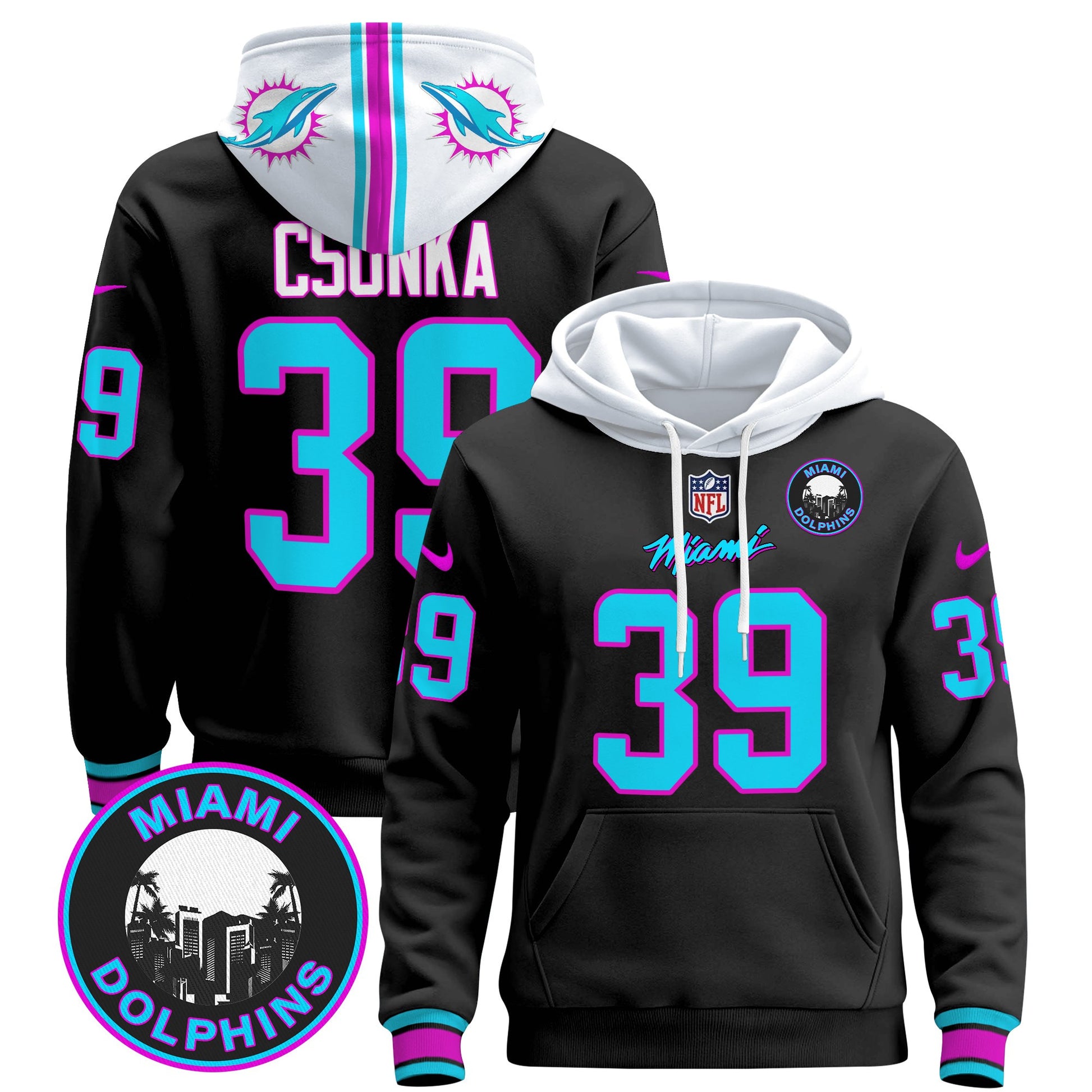 Men's Dolphins "Miami Vice" Pullover Hoodie - All Stitched