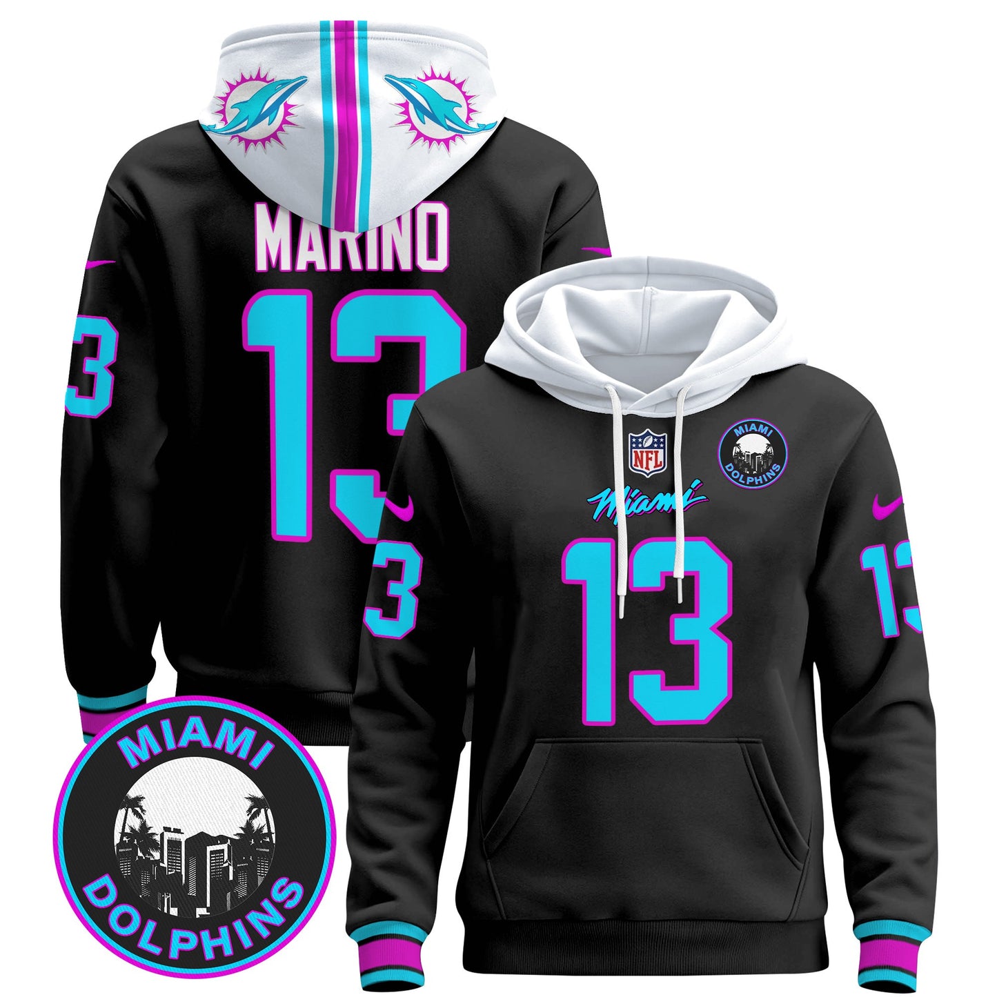Men's Dolphins "Miami Vice" Pullover Hoodie - All Stitched