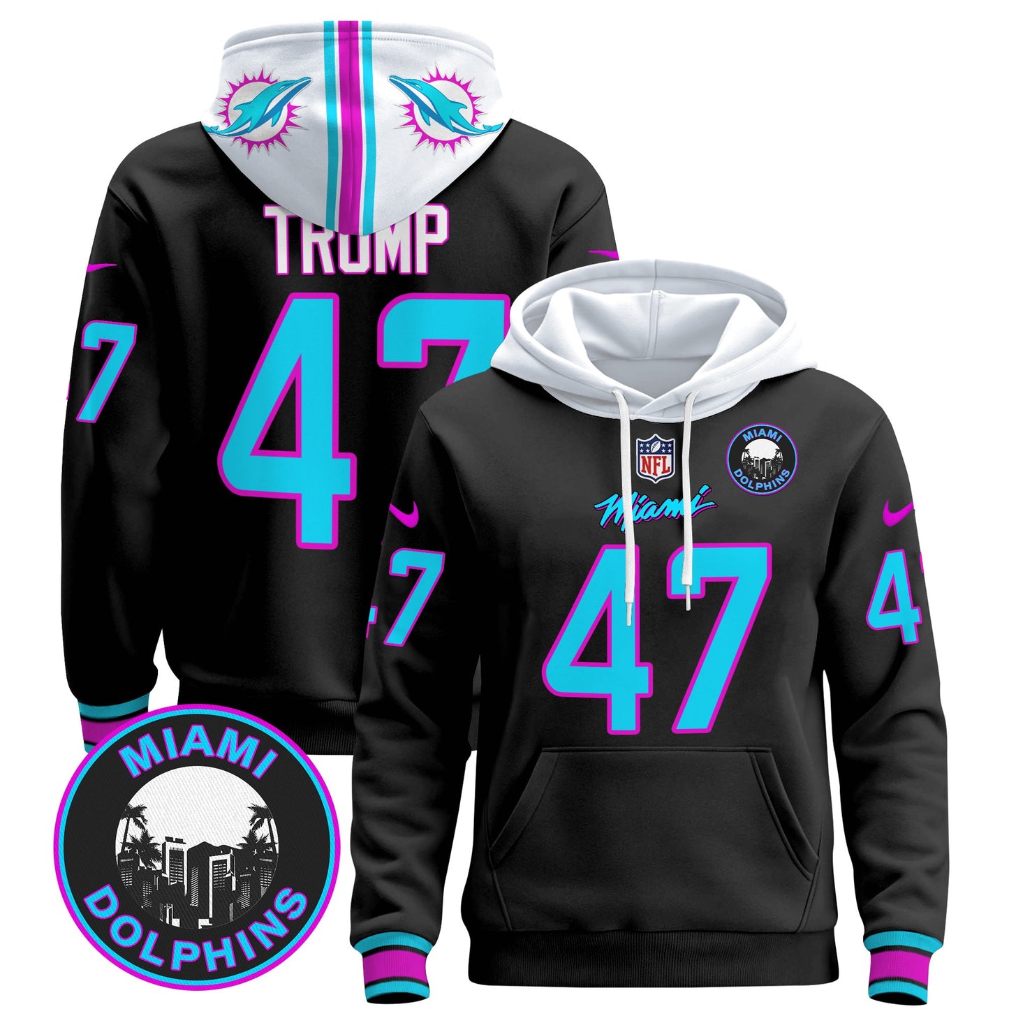 Men's Dolphins "Miami Vice" Pullover Hoodie - All Stitched