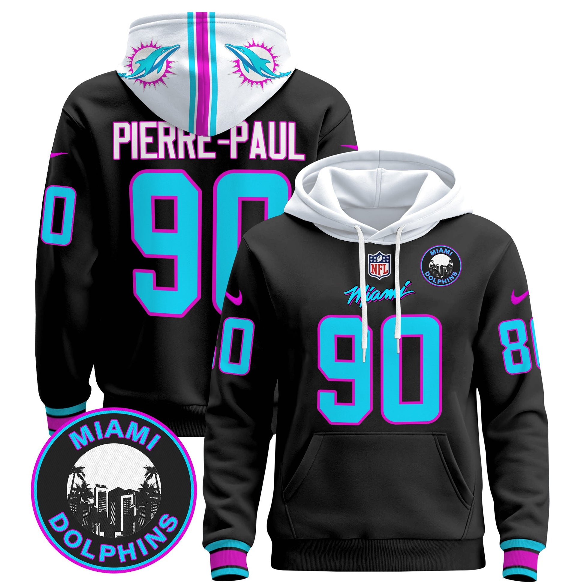 Men's Dolphins "Miami Vice" Pullover Hoodie - All Stitched