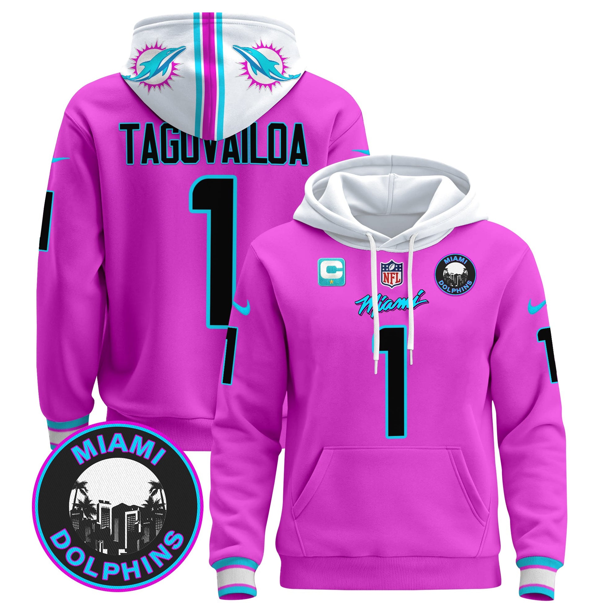 Men's Dolphins "Miami Vice" Pullover Hoodie - All Stitched