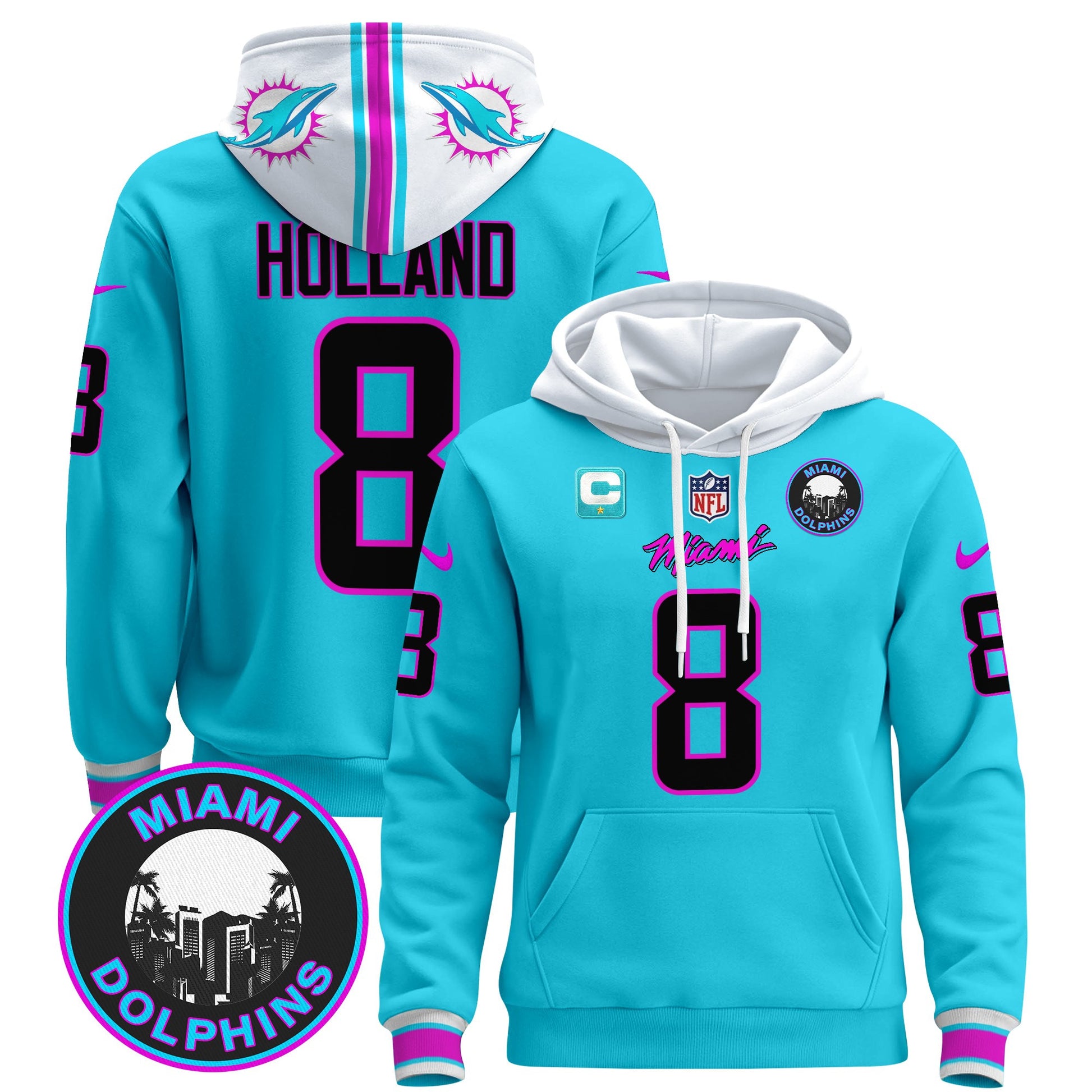 Men's Dolphins "Miami Vice" Pullover Hoodie - All Stitched