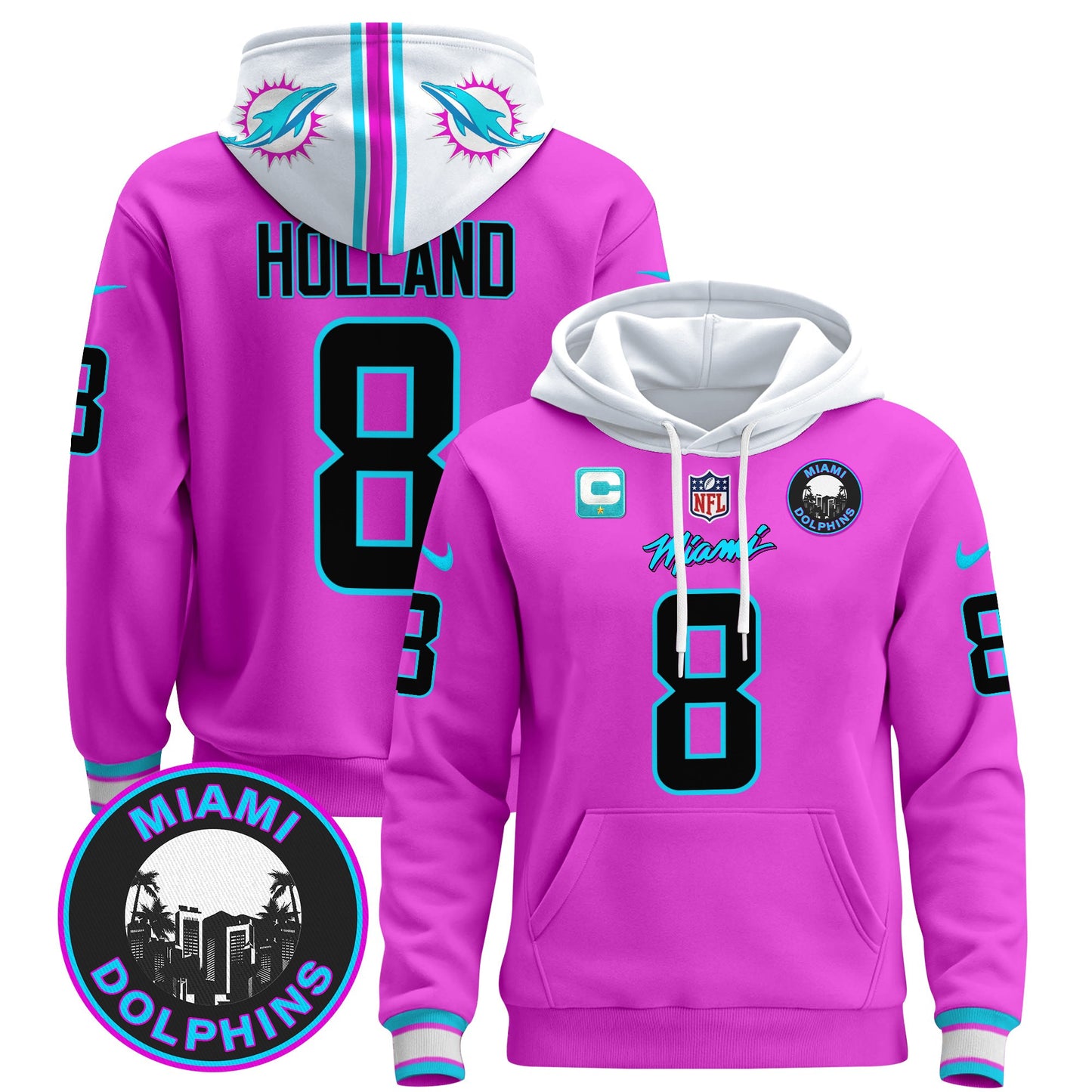 Men's Dolphins "Miami Vice" Pullover Hoodie - All Stitched