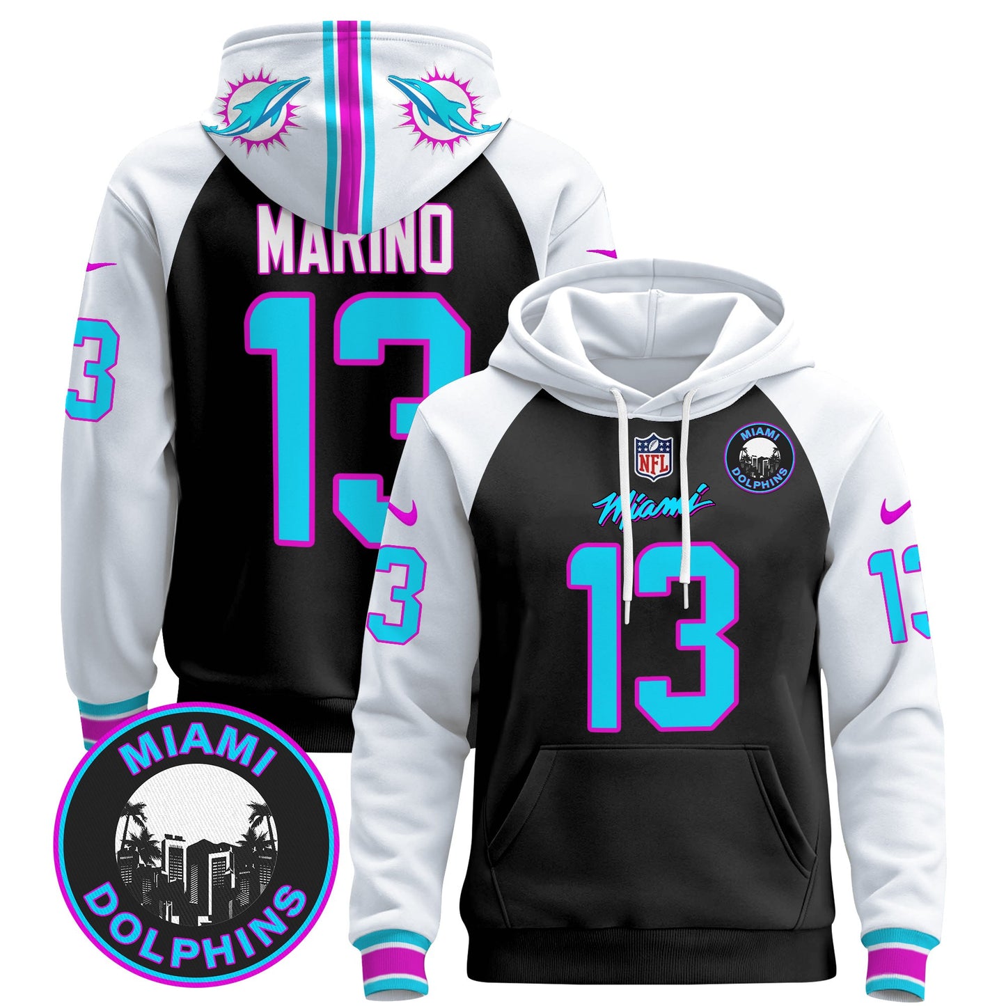 Men's Dolphins "Miami Vice" Pullover Hoodie - All Stitched