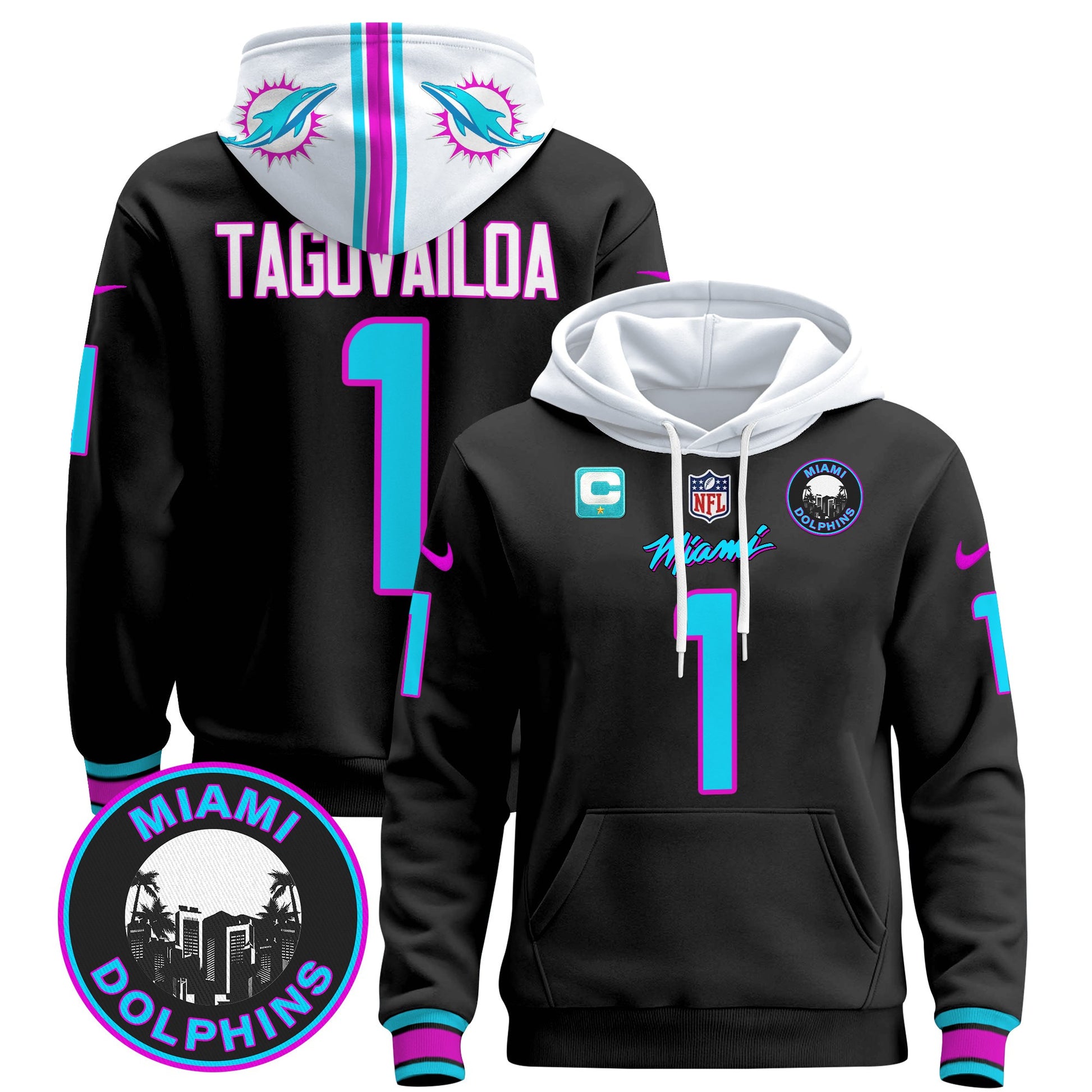 Men's Dolphins "Miami Vice" Pullover Hoodie - All Stitched