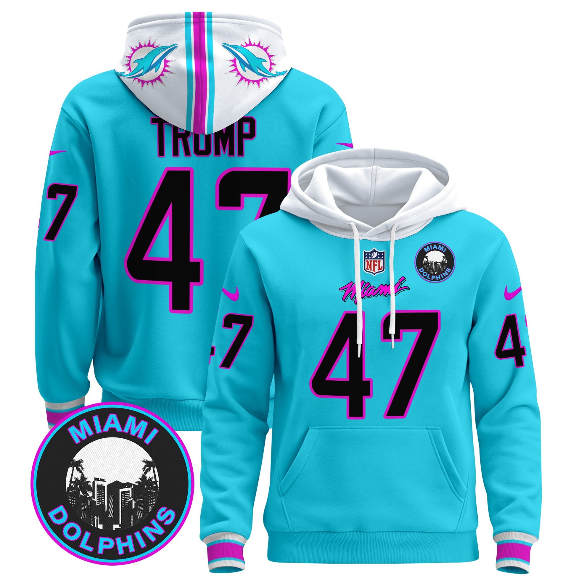 Men's Dolphins "Miami Vice" Pullover Hoodie - All Stitched