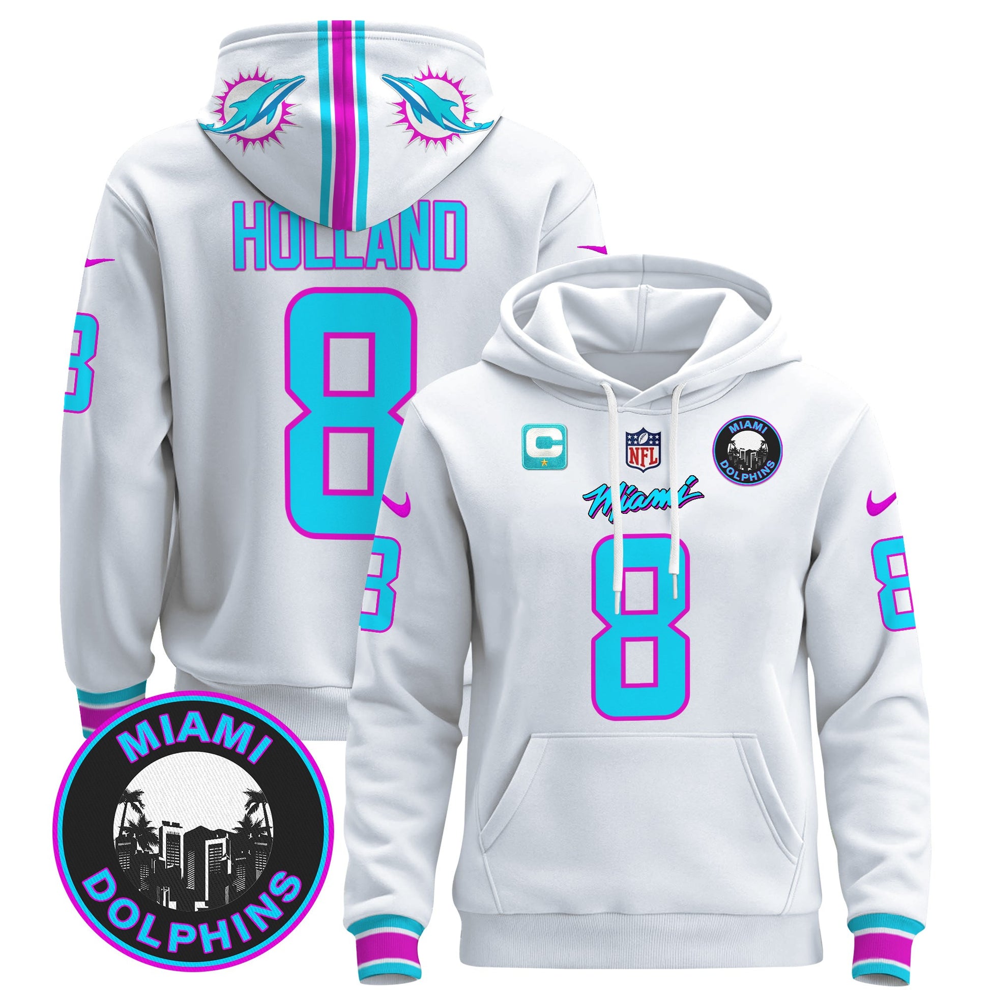 Men's Dolphins "Miami Vice" Pullover Hoodie - All Stitched