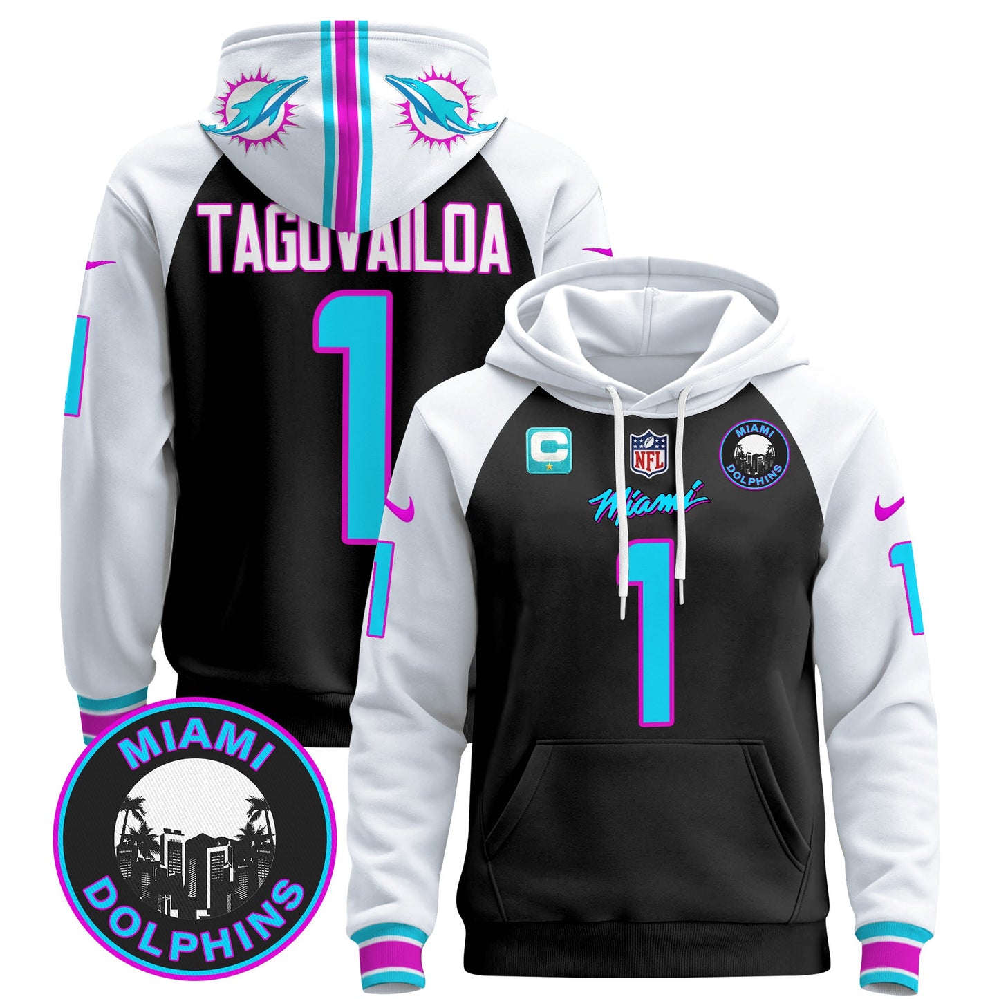 Men's Dolphins "Miami Vice" Pullover Hoodie - All Stitched