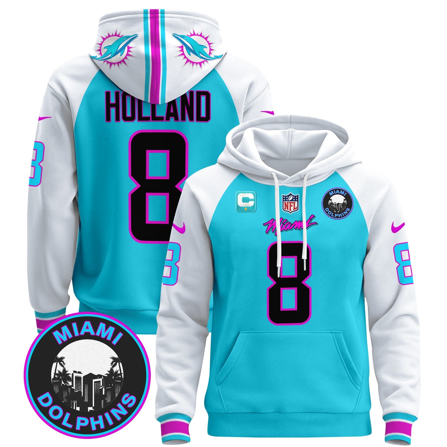 Men's Dolphins "Miami Vice" Pullover Hoodie - All Stitched