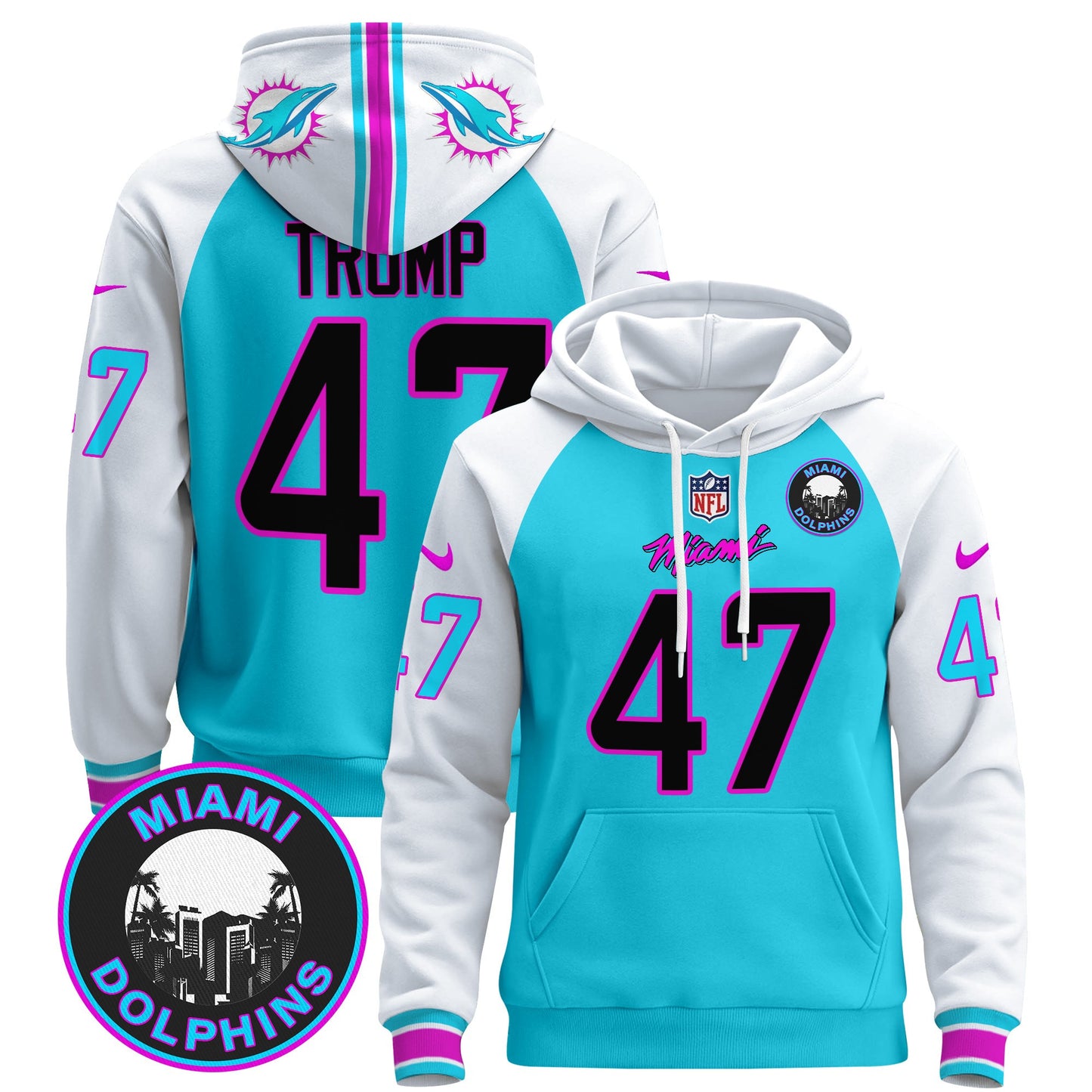 Men's Dolphins "Miami Vice" Pullover Hoodie - All Stitched