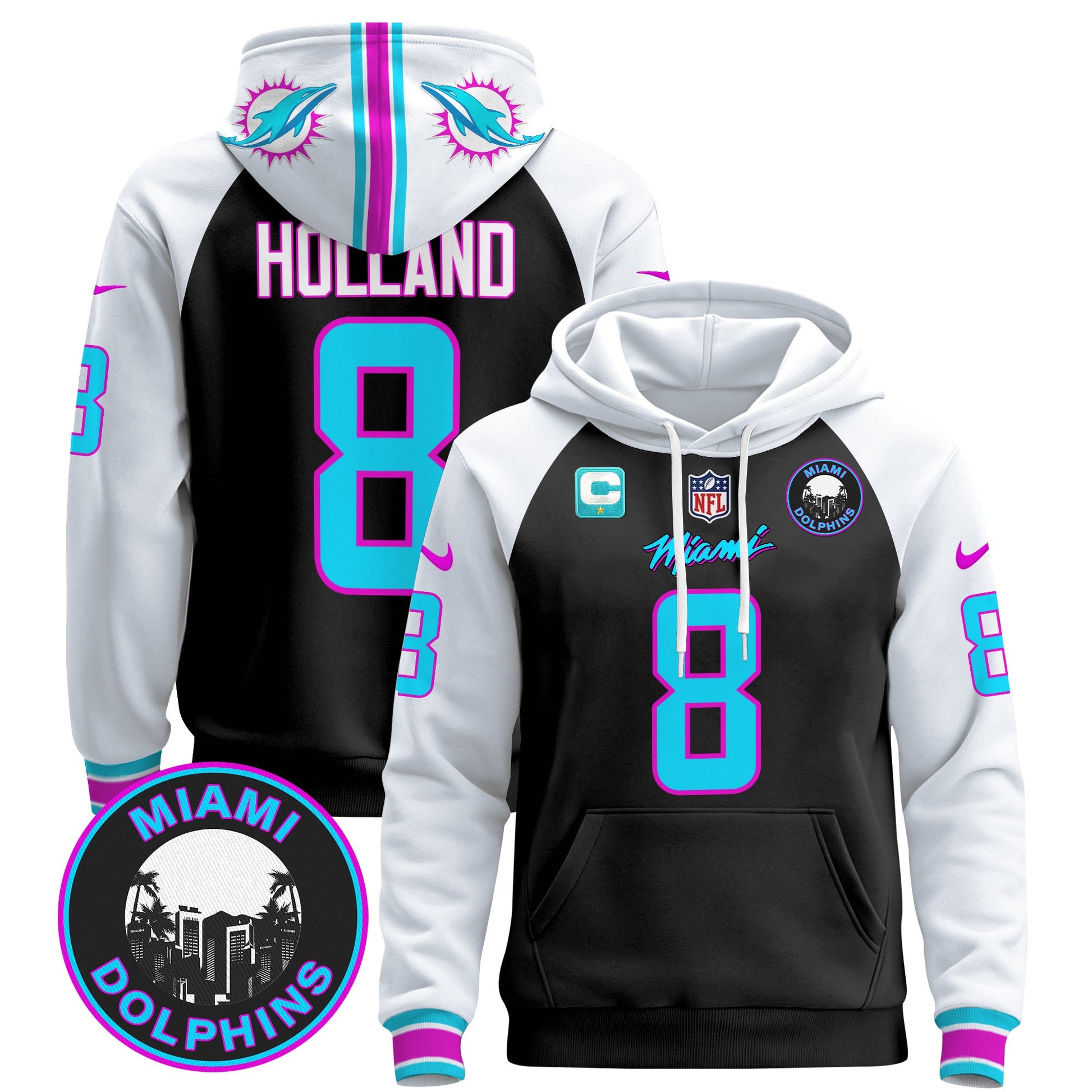 Men's Dolphins "Miami Vice" Pullover Hoodie - All Stitched
