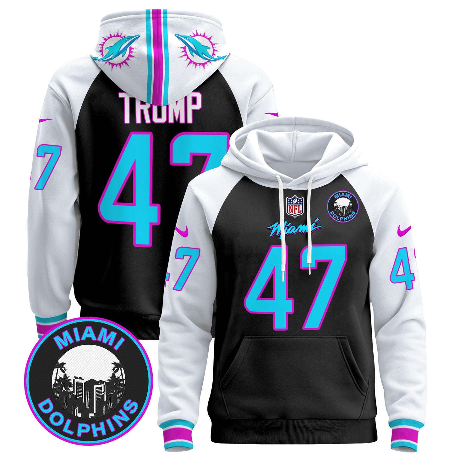 Men's Dolphins "Miami Vice" Pullover Hoodie - All Stitched