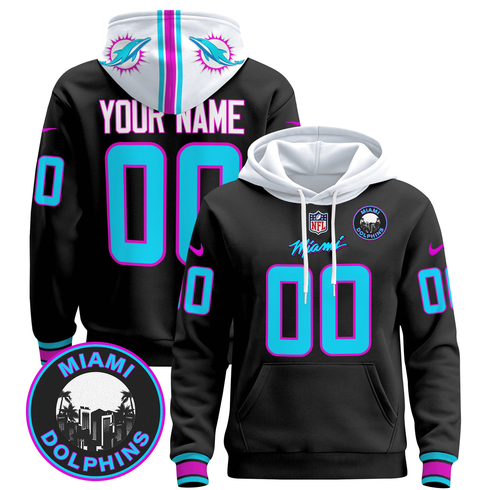 Dolphins "Miami Vice" Custom Pullover Hoodie - All Stitched