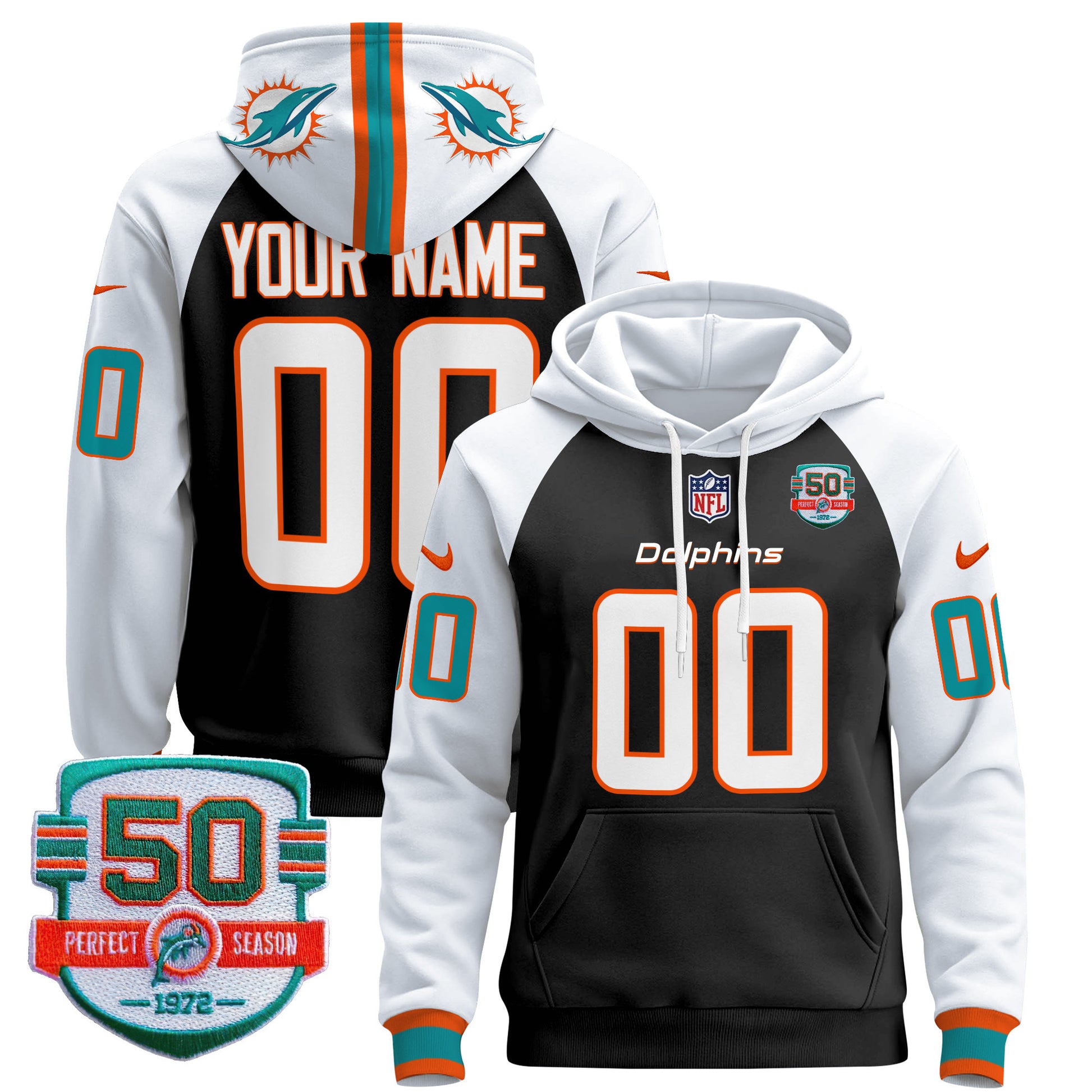 Dolphins 50th 1972 Perfect Season Patch Custom Pullover Hoodie - All Stitched