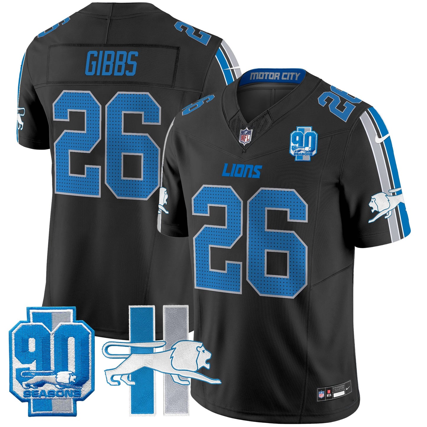 Men's Detroit Lions Throwback 90th Year Patch Vapor Limited Jersey - All Stitched