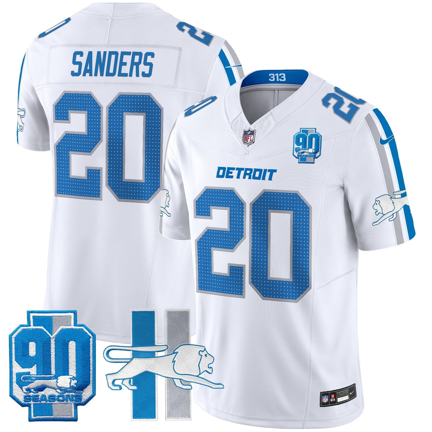 Men's Detroit Lions Throwback 90th Year Patch Vapor Limited Jersey - All Stitched