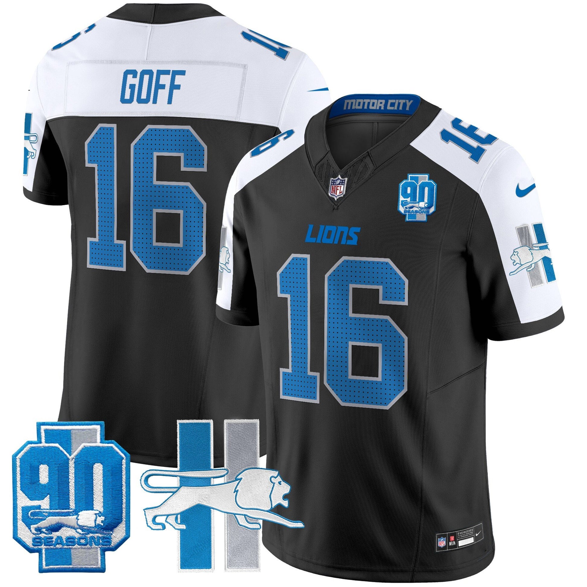 Men's Detroit Lions Throwback 90th Year Patch Vapor Limited Jersey - All Stitched