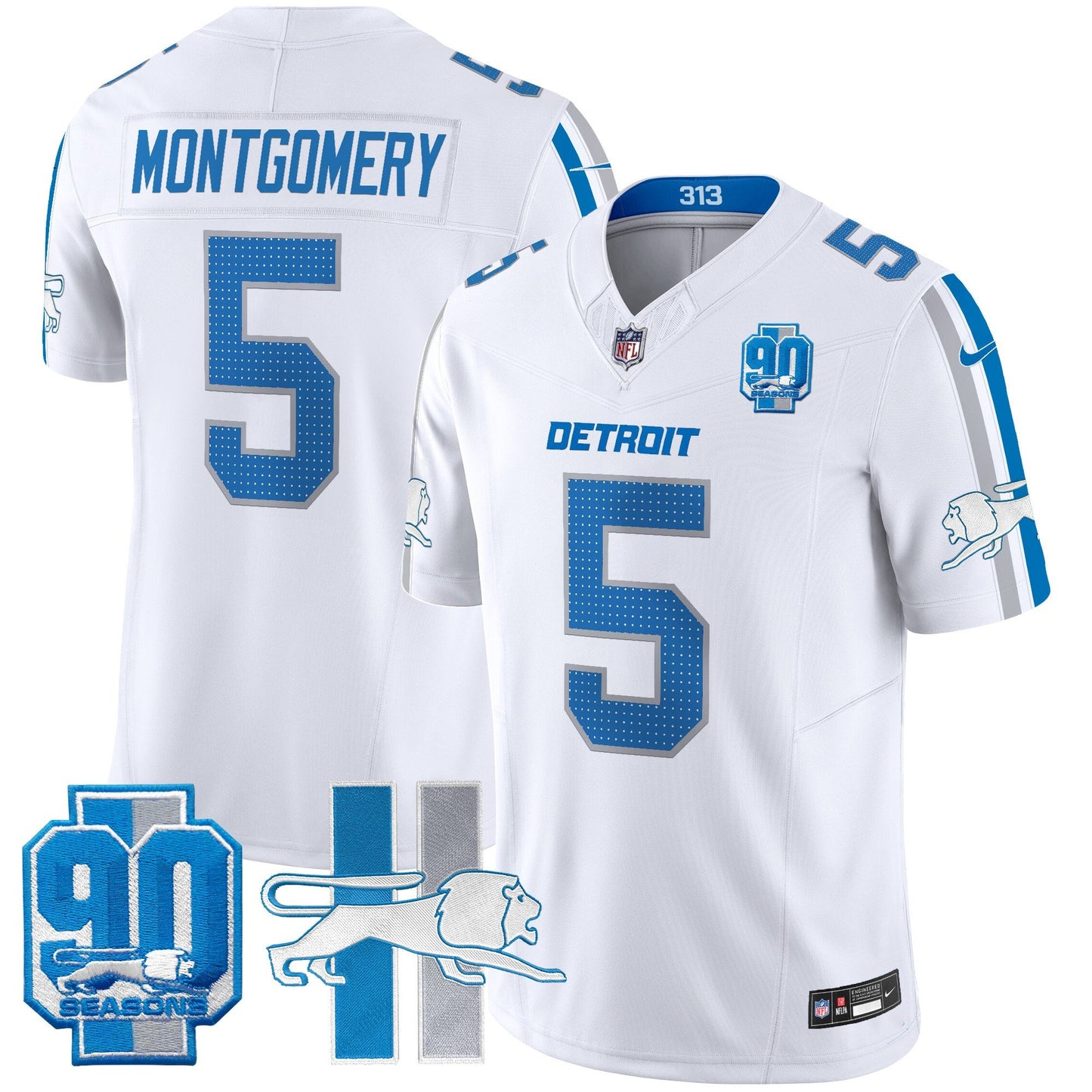 Men's Detroit Lions Throwback 90th Year Patch Vapor Limited Jersey - All Stitched