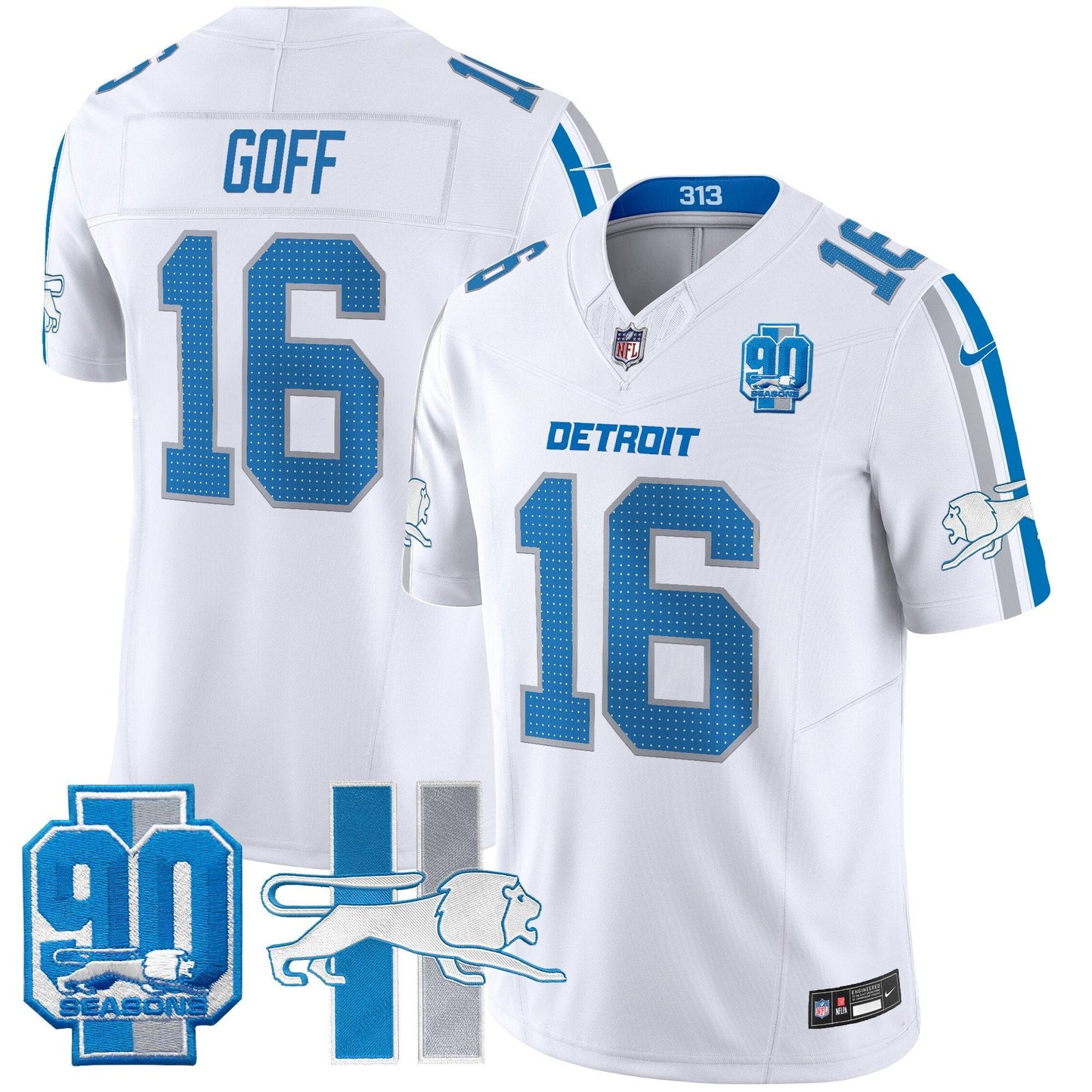 Men's Detroit Lions Throwback 90th Year Patch Vapor Limited Jersey - All Stitched