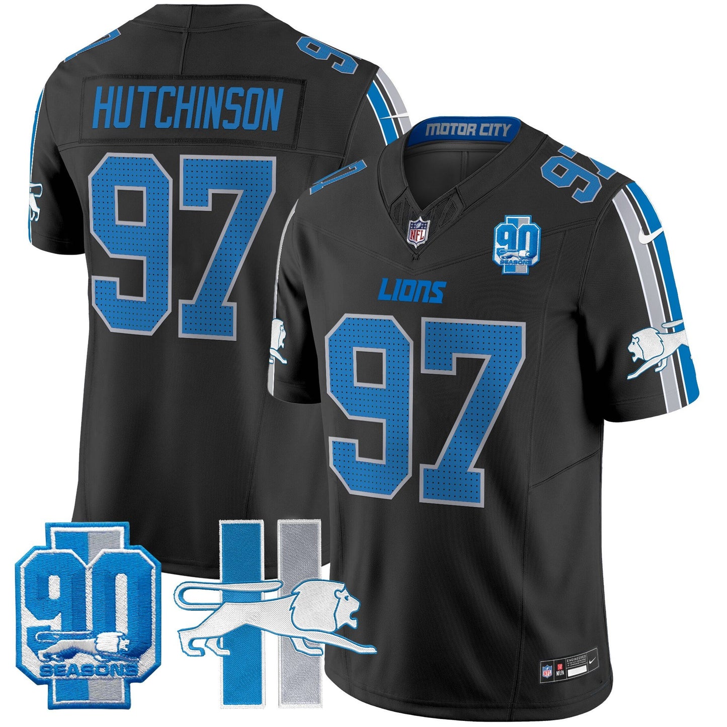 Men's Detroit Lions Throwback 90th Year Patch Vapor Limited Jersey - All Stitched