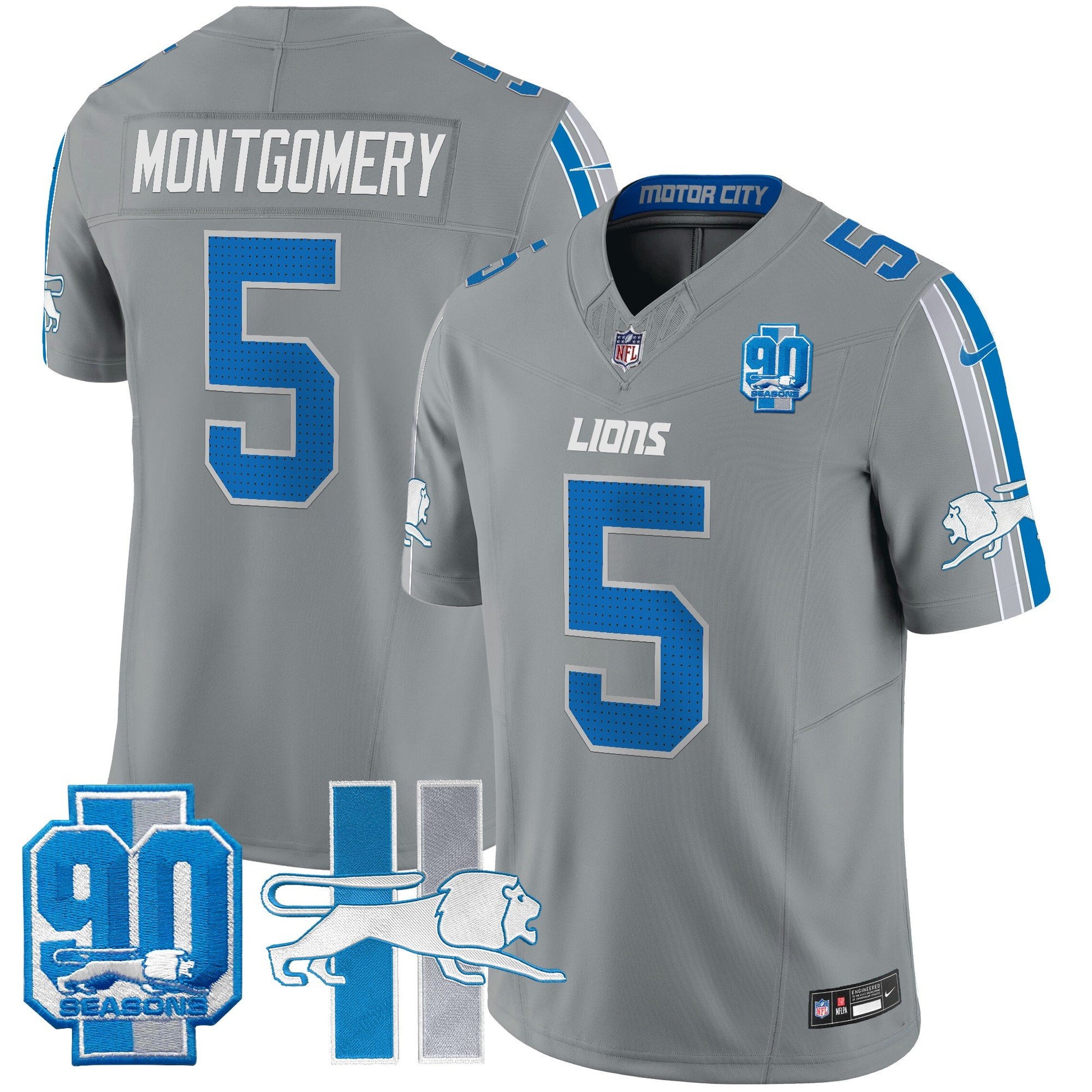 Men's Detroit Lions Throwback 90th Year Patch Vapor Limited Jersey - All Stitched