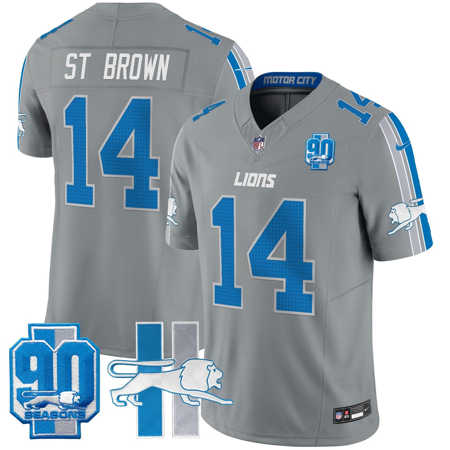 Men's Detroit Lions Throwback 90th Year Patch Vapor Limited Jersey - All Stitched