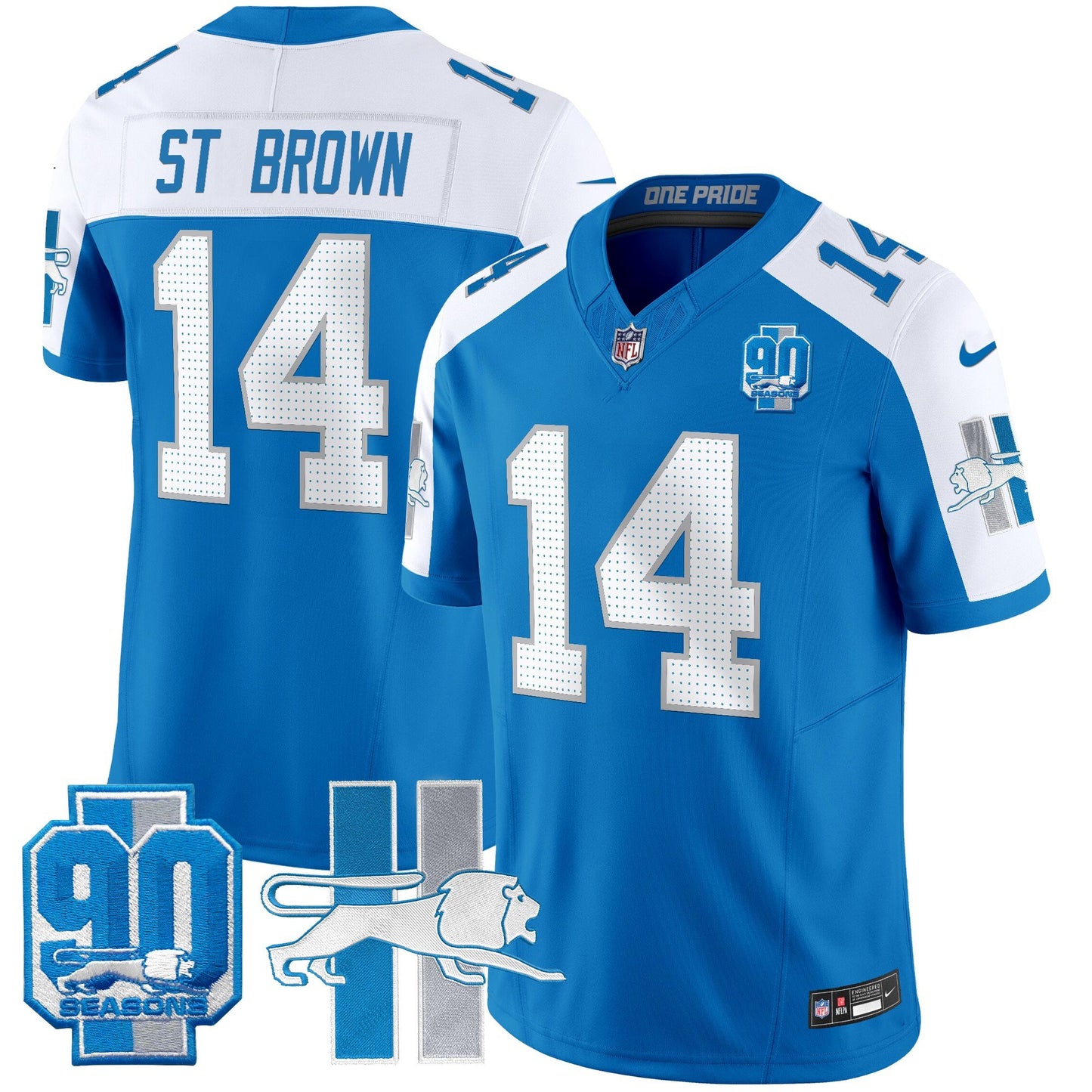Men's Detroit Lions Throwback 90th Year Patch Vapor Limited Jersey - All Stitched