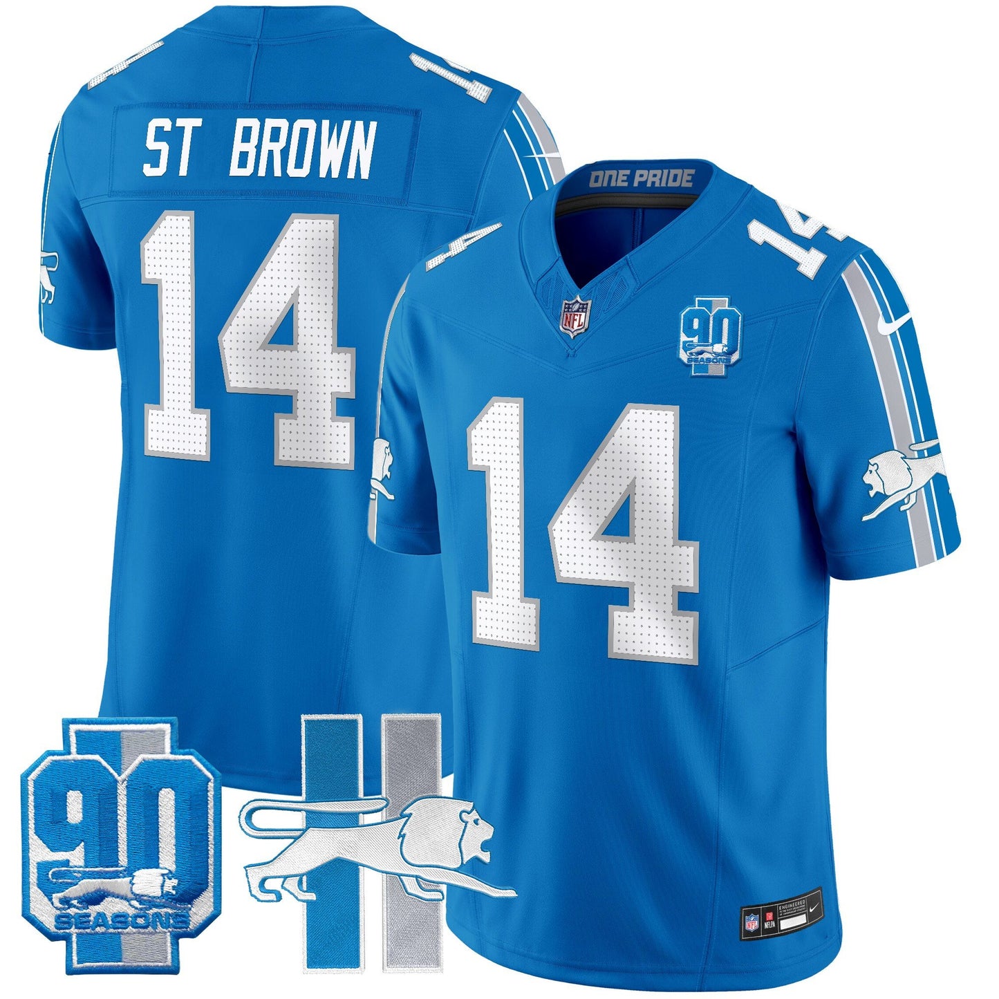 Men's Detroit Lions Throwback 90th Year Patch Vapor Limited Jersey - All Stitched