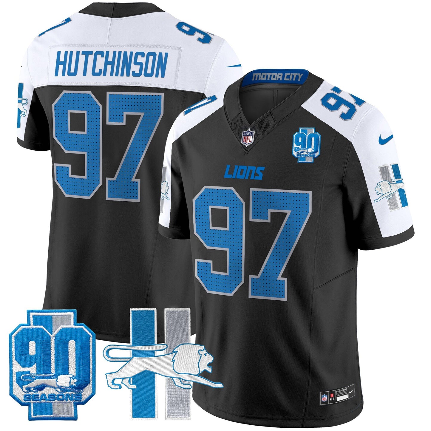 Men's Detroit Lions Throwback 90th Year Patch Vapor Limited Jersey - All Stitched