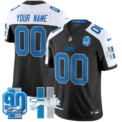 Detroit Lions Throwback 90th Year Patch Vapor Limited Custom Jersey - All Stitched