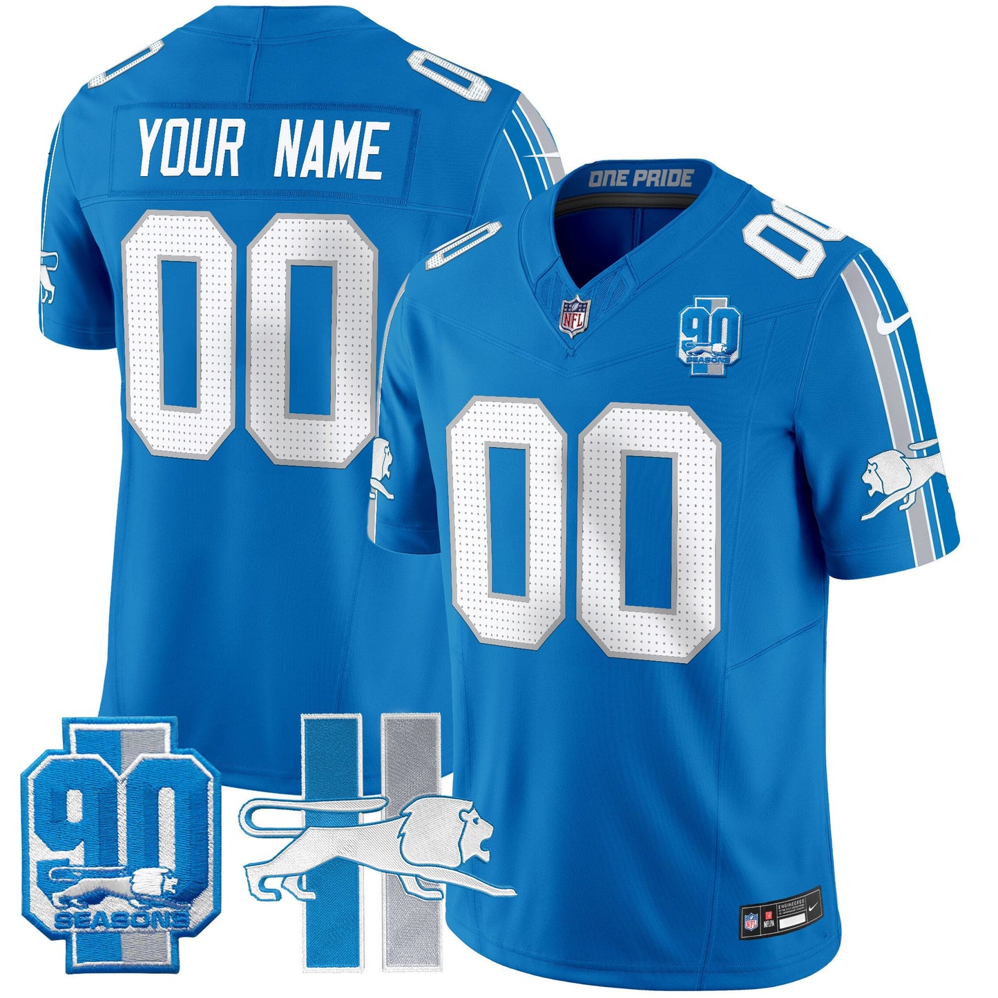 Detroit Lions Throwback 90th Year Patch Vapor Limited Custom Jersey - All Stitched
