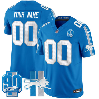 Detroit Lions Throwback 90th Year Patch Vapor Limited Custom Jersey - All Stitched