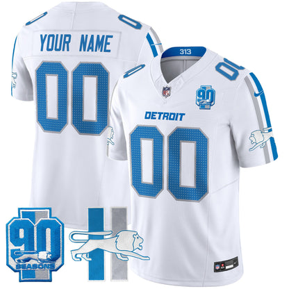 Detroit Lions Throwback 90th Year Patch Vapor Limited Custom Jersey - All Stitched
