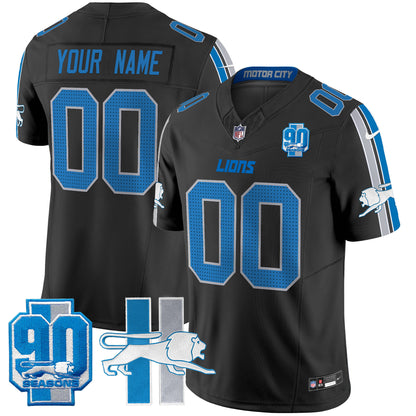 Detroit Lions Throwback 90th Year Patch Vapor Limited Custom Jersey - All Stitched