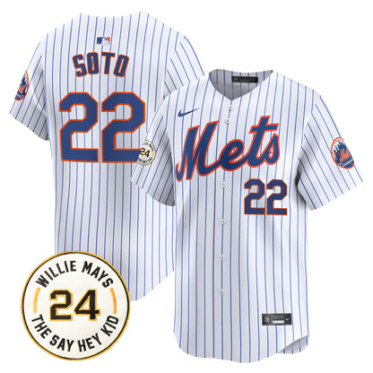 Men's Mets Willie Mays Patch Vapor Premier Limited Jersey - All Stitched