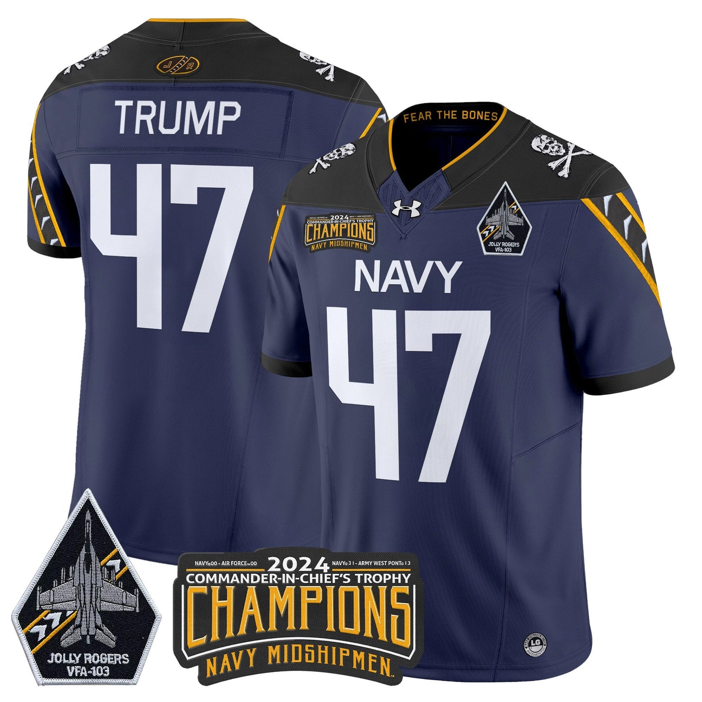 Navy Midshipmen 2024 Commander-In-Chief's Trophy Champions Patch Vapor Limited Jersey - All Stitched