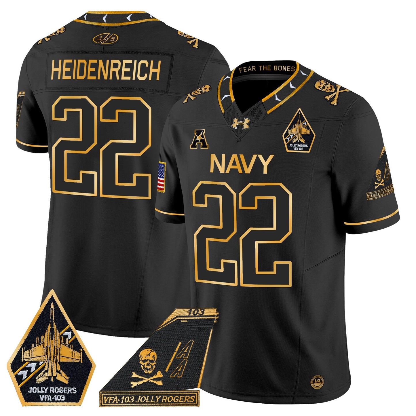 Navy Midshipmen 2024 Jolly Rogers Patch Gold Vapor Limited Jersey - All Stitched