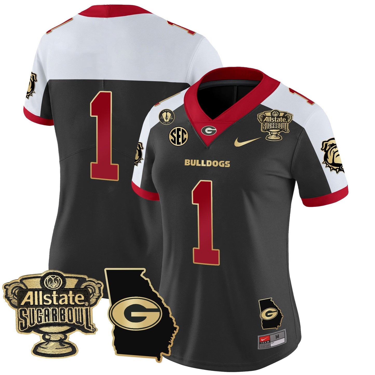 Women's Georgia Bulldogs 2025 Sugar Bowl & Georgia Map Patch Vapor Limited Jersey - All Stitched