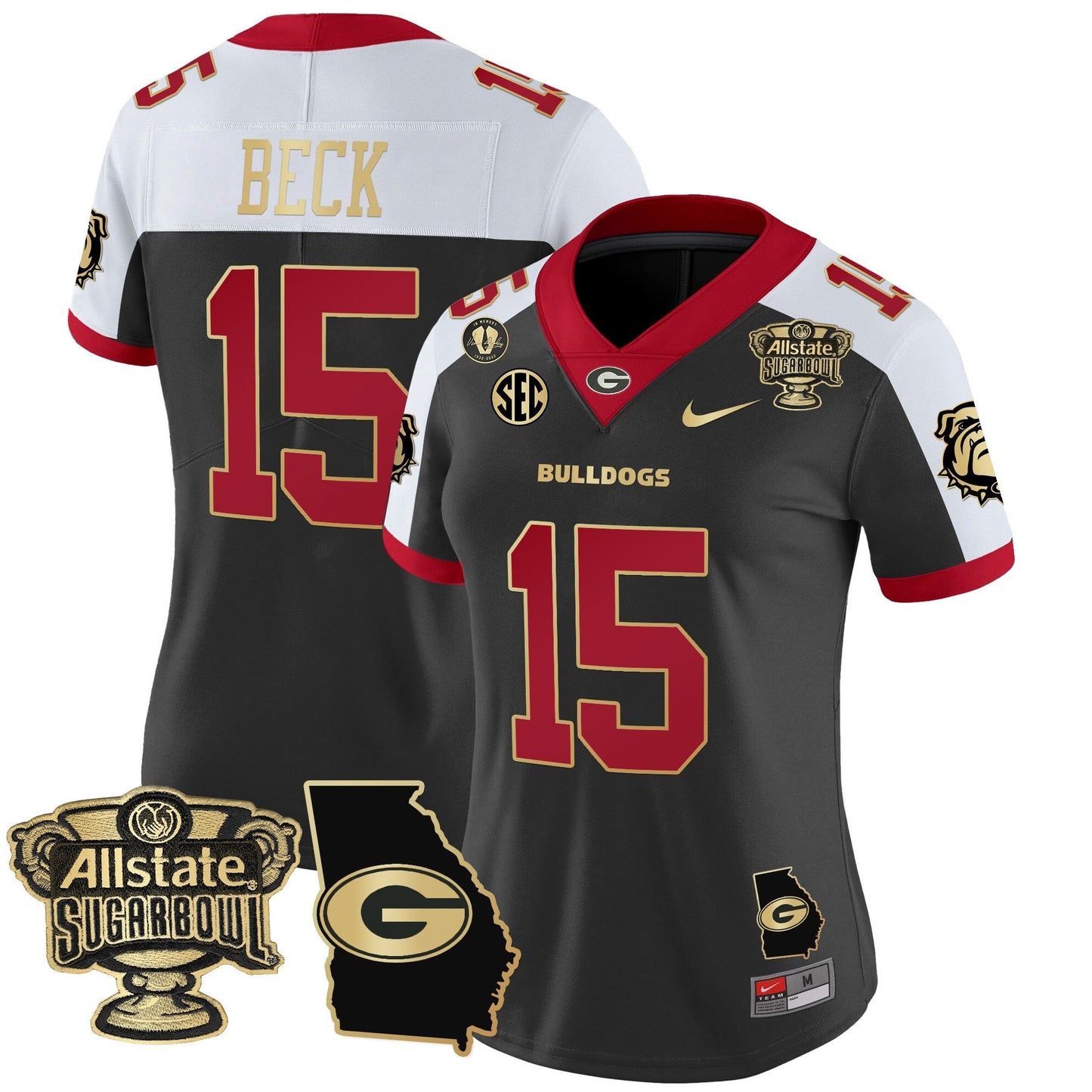 Women's Georgia Bulldogs 2025 Sugar Bowl & Georgia Map Patch Vapor Limited Jersey - All Stitched