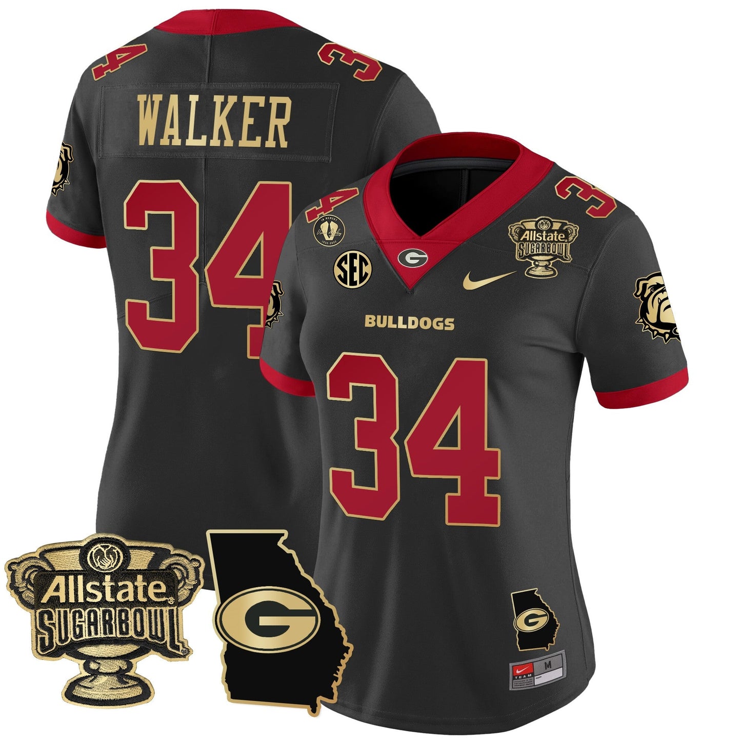 Women's Georgia Bulldogs 2025 Sugar Bowl & Georgia Map Patch Vapor Limited Jersey - All Stitched