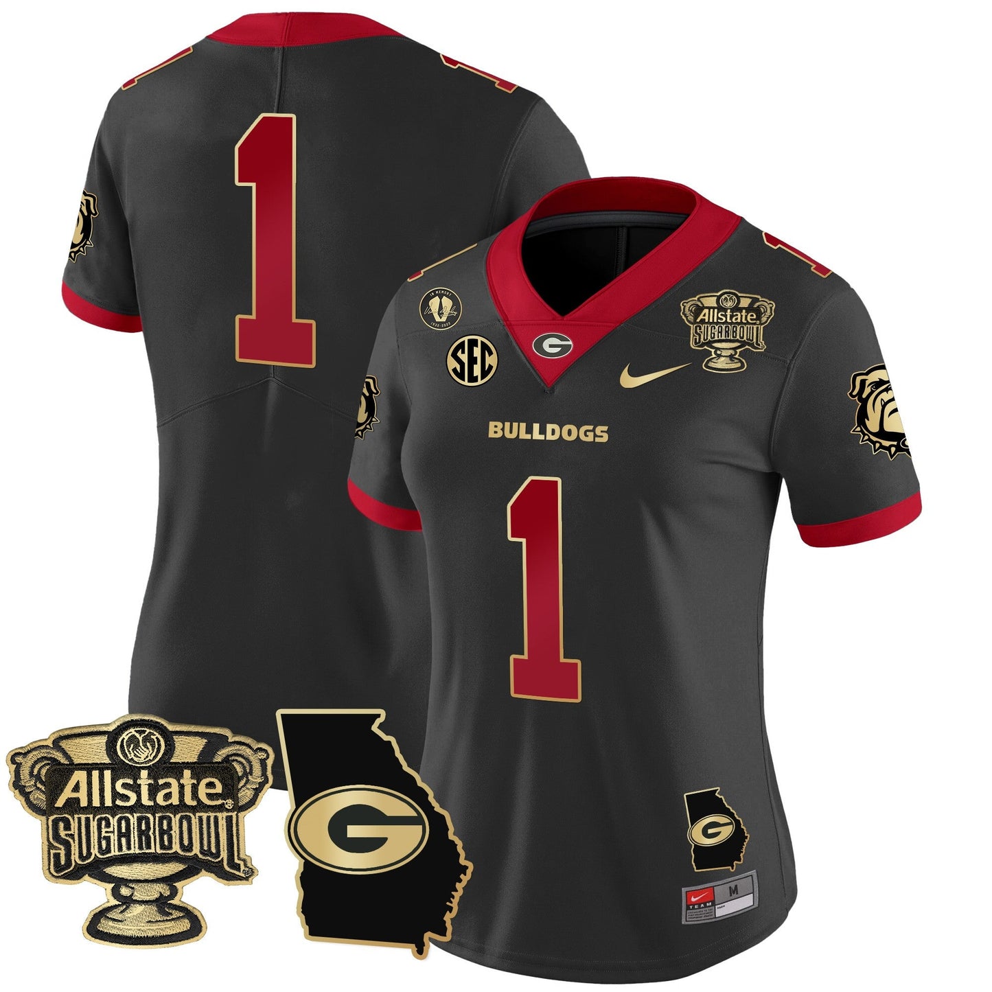 Women's Georgia Bulldogs 2025 Sugar Bowl & Georgia Map Patch Vapor Limited Jersey - All Stitched
