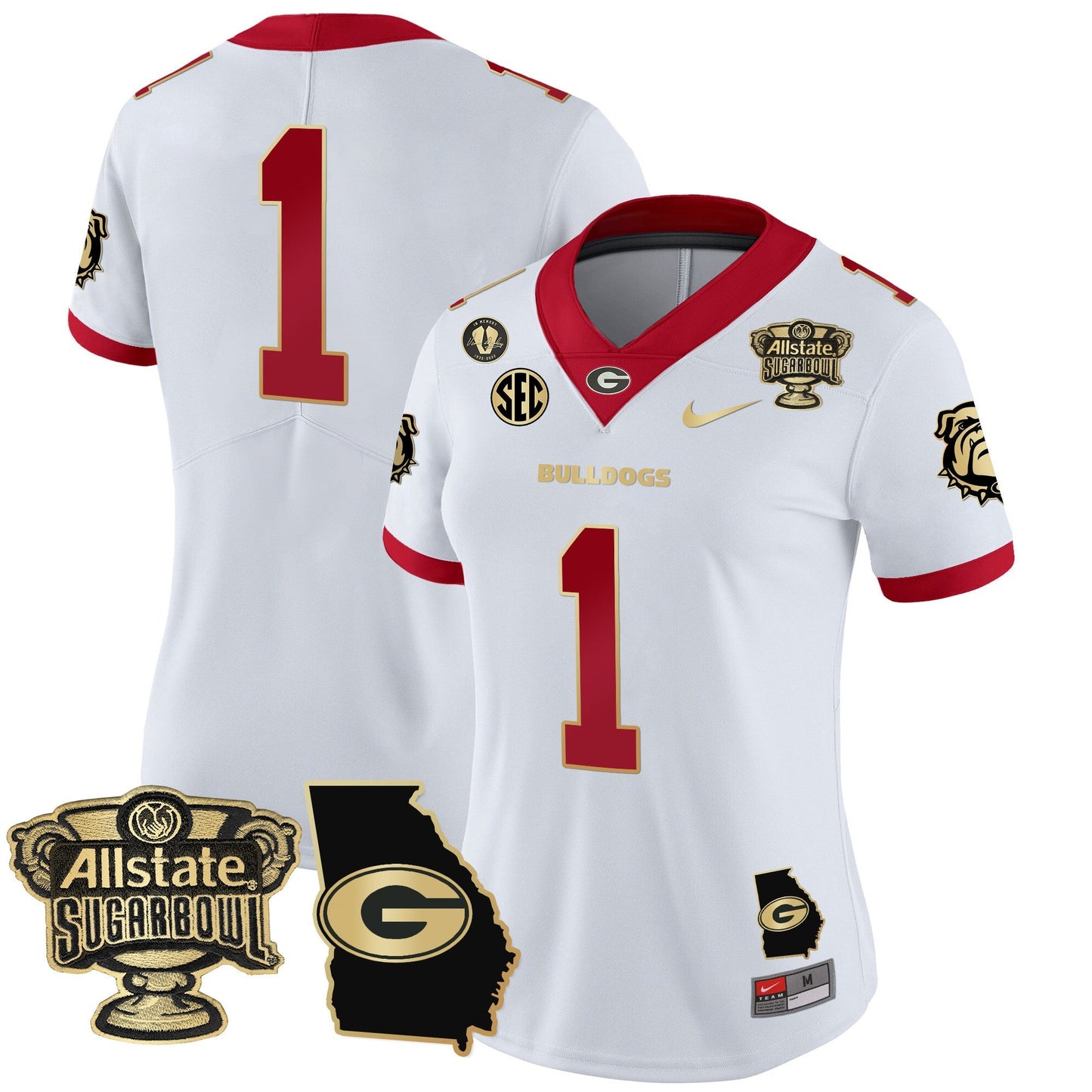 Women's Georgia Bulldogs 2025 Sugar Bowl & Georgia Map Patch Vapor Limited Jersey - All Stitched