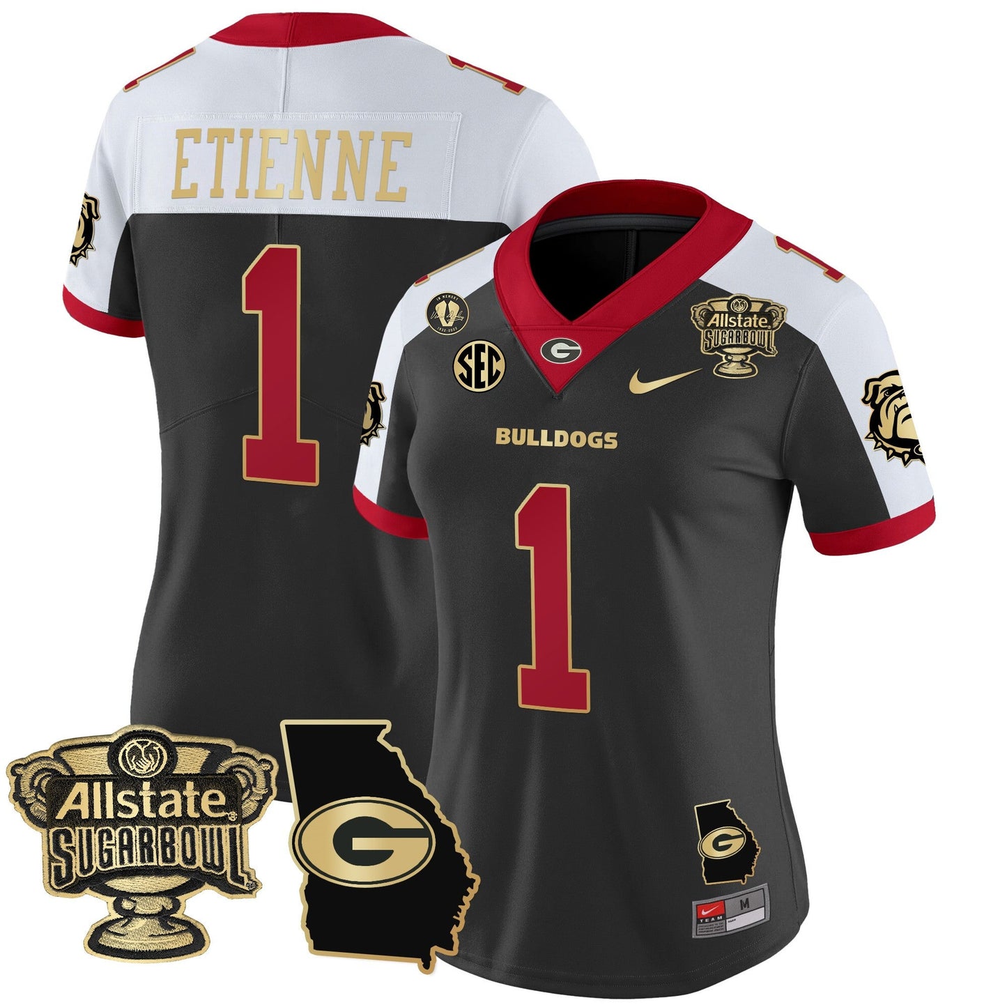 Women's Georgia Bulldogs 2025 Sugar Bowl & Georgia Map Patch Vapor Limited Jersey - All Stitched
