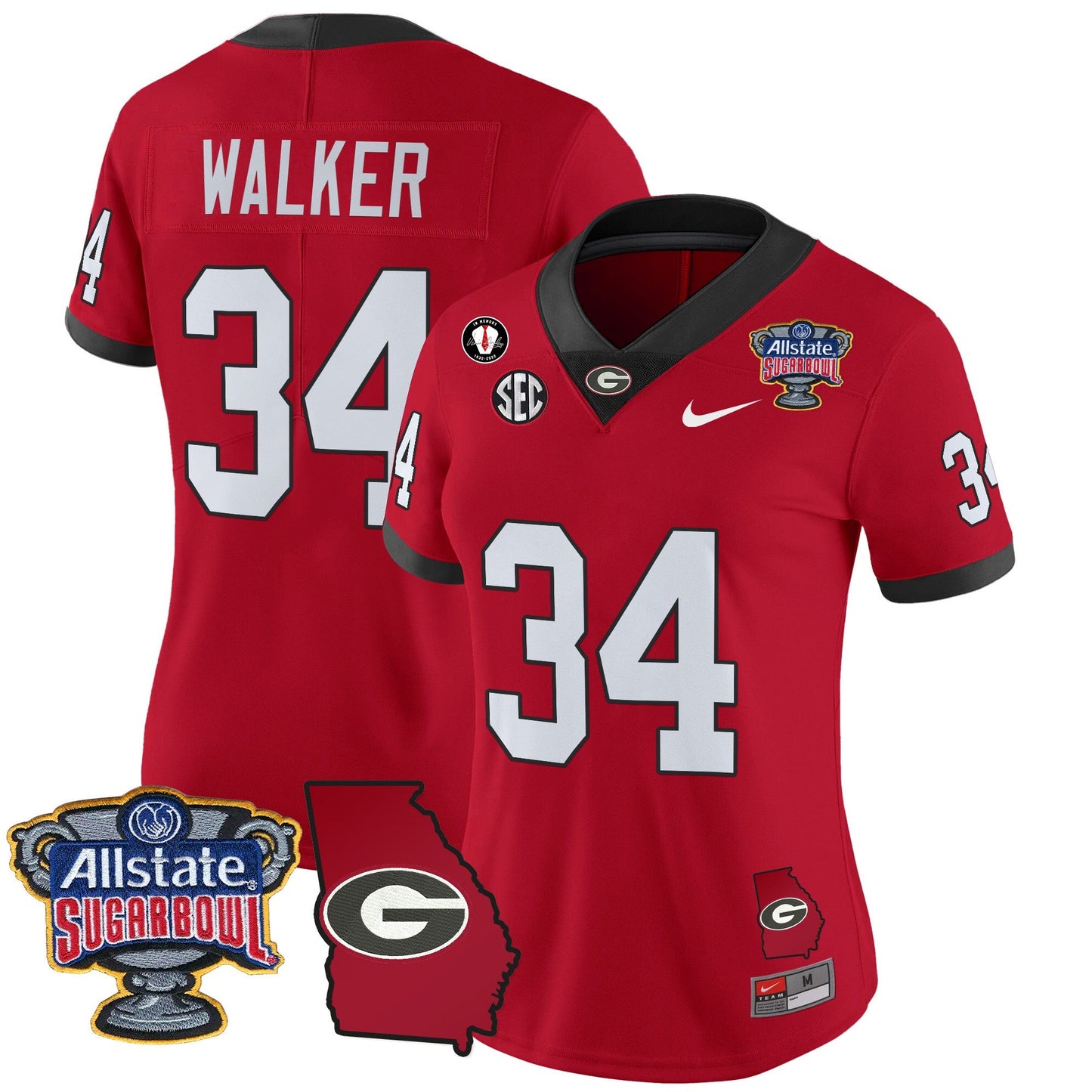 Women's Georgia Bulldogs 2025 Sugar Bowl & Georgia Map Patch Vapor Limited Jersey - All Stitched